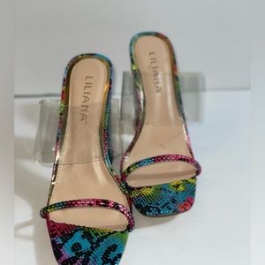 Rainbow Snakeskin Block Heels